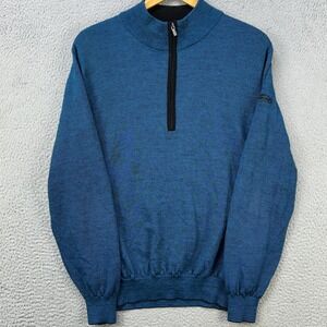 FootJoy Wool Sweater Pullover Mens Large Blue Hairline Stripes Quarter Zip Knit